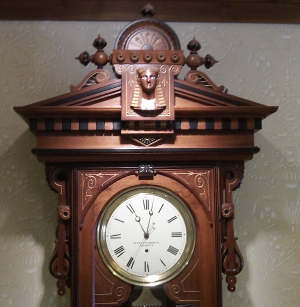 A close-up of the Hotel Providence's astonishing Egyptian clock.