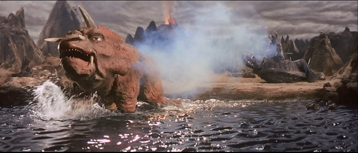 The end of the first fight--Gamera down, Jiger takes off.