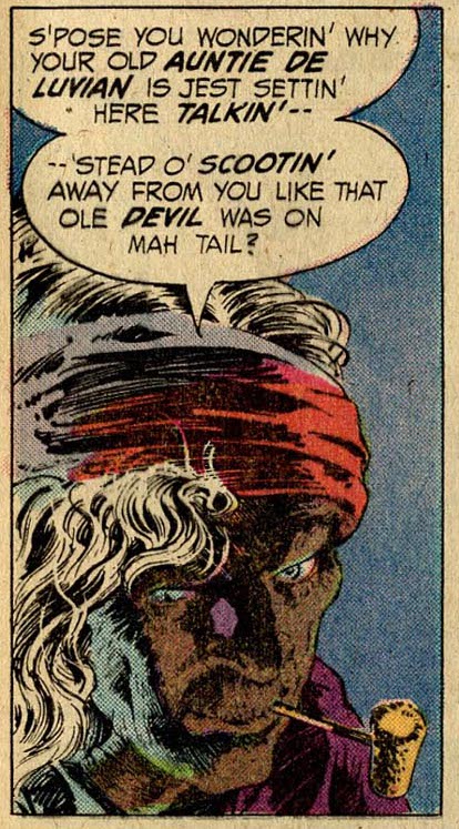 The original Auntie De Luvian from Swamp Thing #10, by Len Wein and Bernie Wrightson